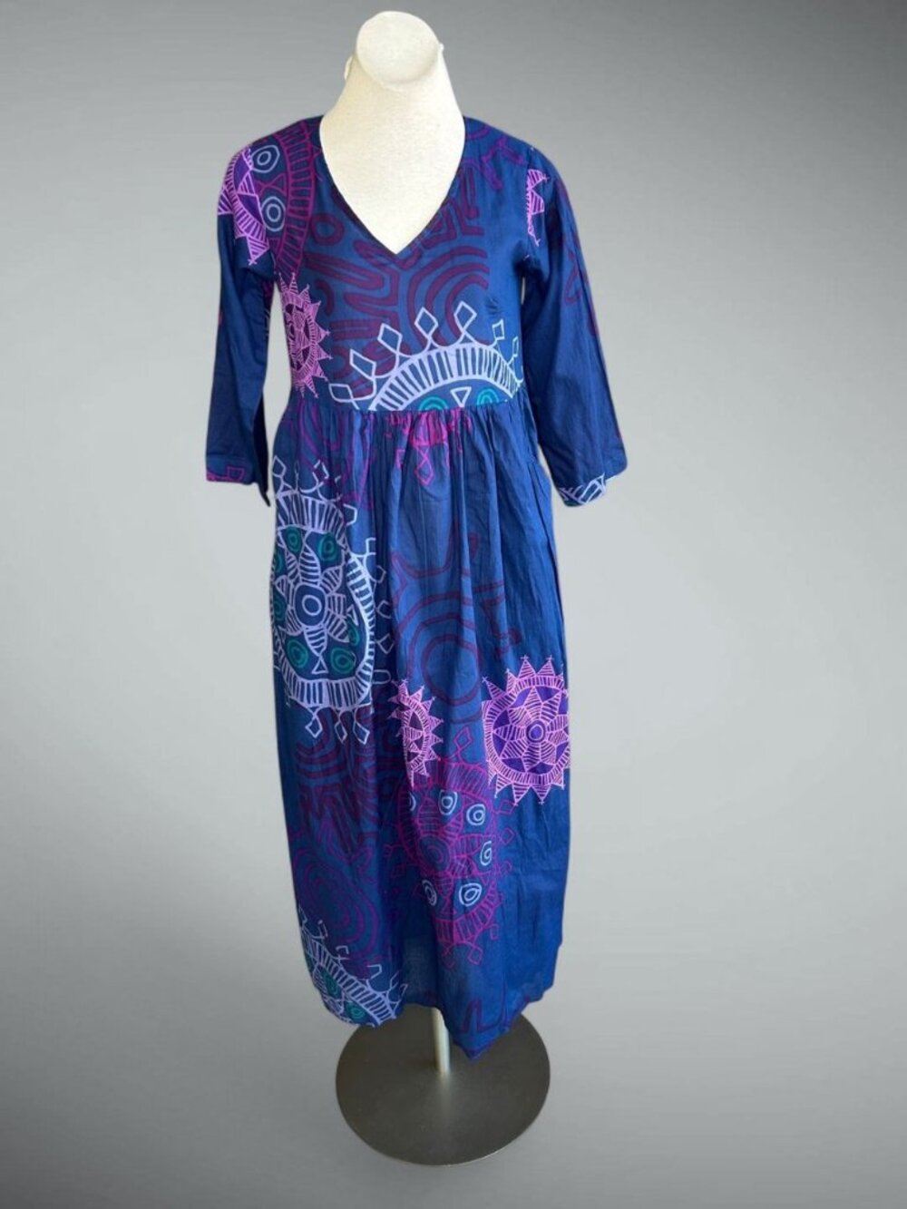 Aller Simplement Boho Mandala Wheel Casual Batik Dress Empire Waist Lightweight